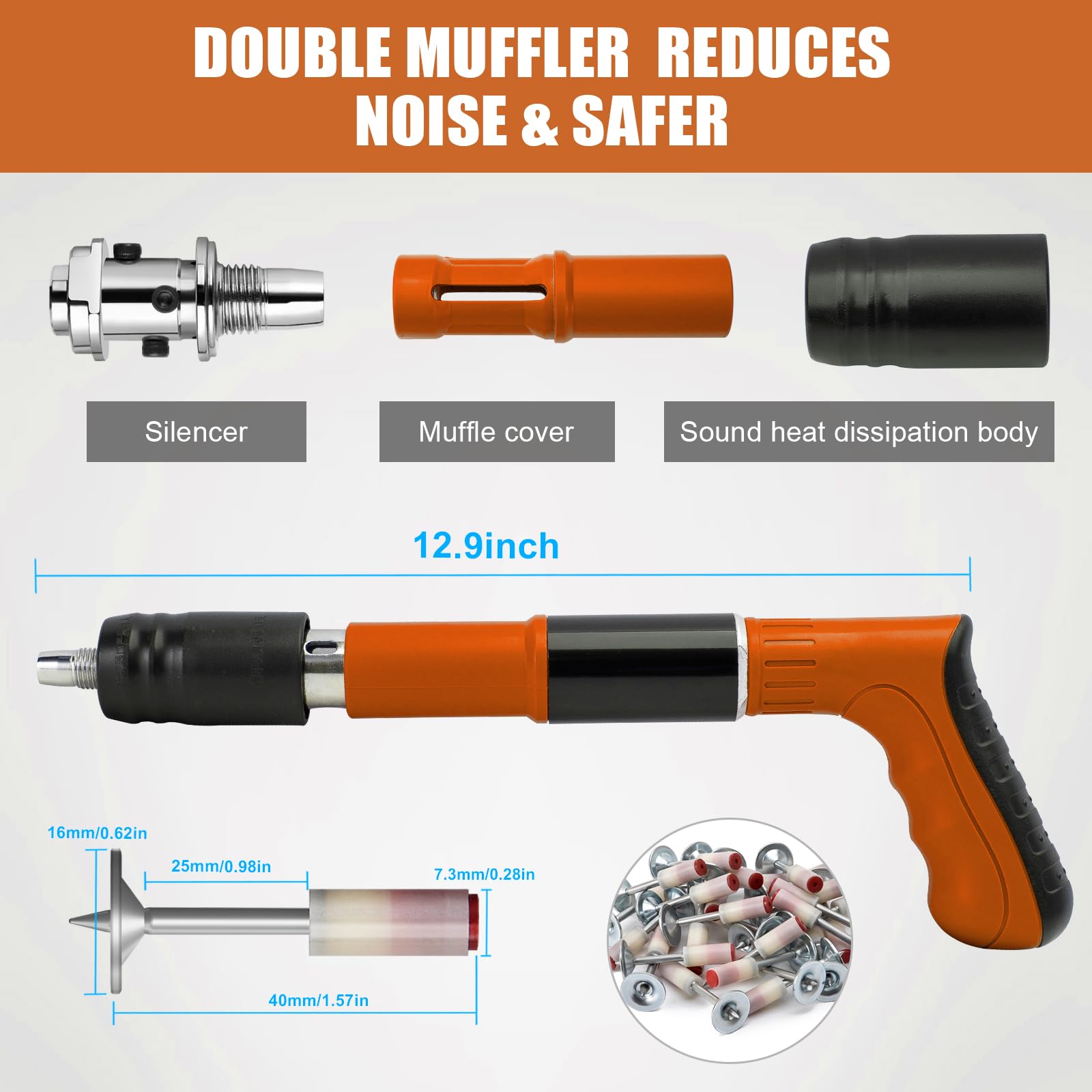Concrete Nail Gun Kit with 50 Pcs Nails - Manual Wall Fastening Tool, 4 Gears Power Adjustable Steel Nail Shooter for Cement Walls, Wire Hider & Fixture Installation | Perfect for DIY Home Improvement, Construction Projects & Professional Contractors