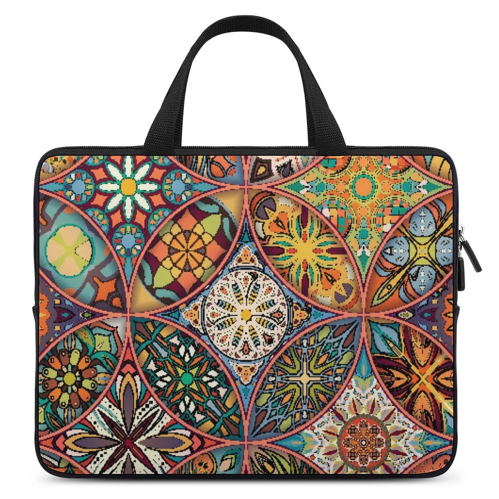 Ethnic Floral Mandala Waterproof Laptop Bag | Slim Business Casual Briefcase for Work, Travel & College
