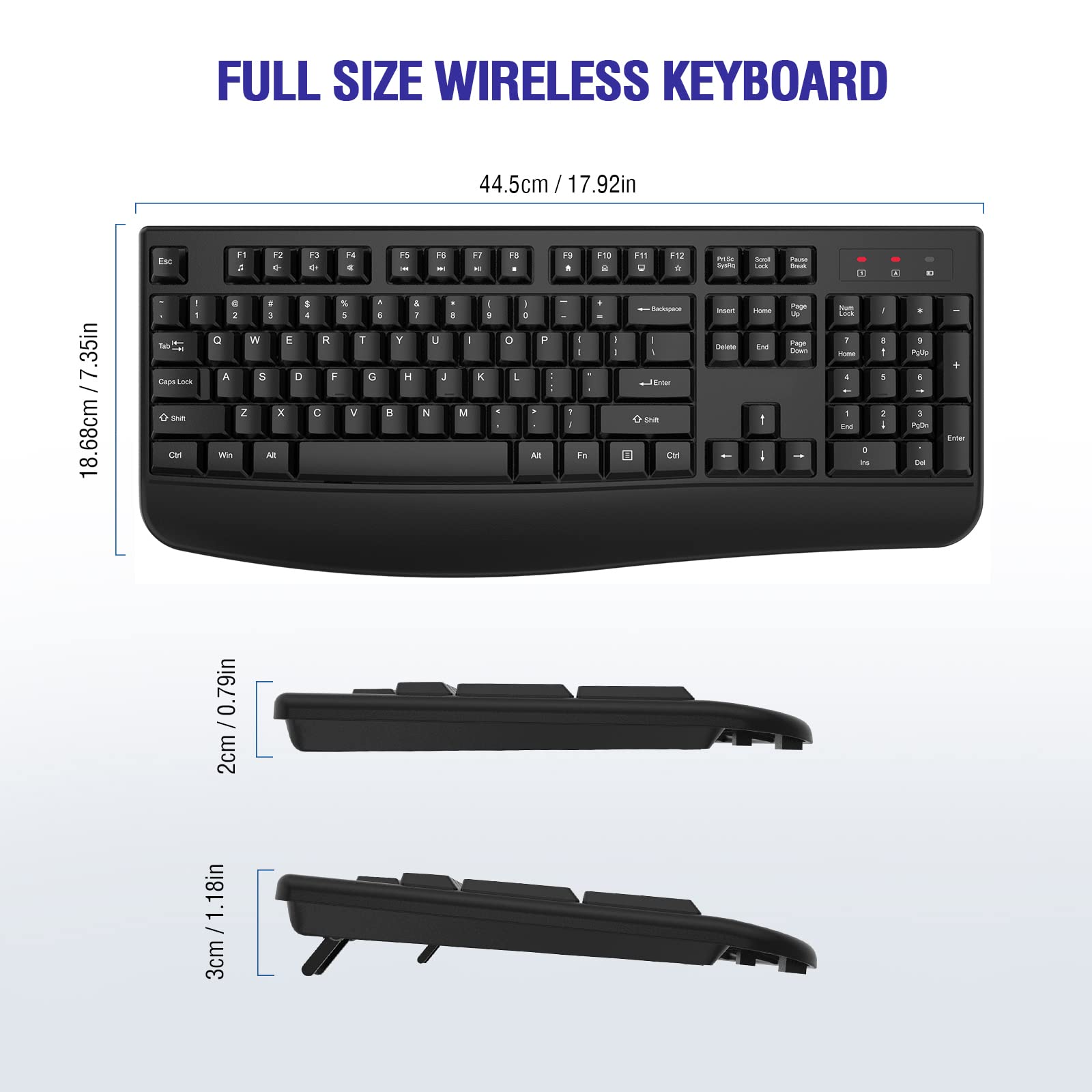 Ergonomic 2.4G Wireless Keyboard with Wrist Rest - Full-Sized Comfort for Windows & Mac - Perfect for Office, Home & Gaming (Black)