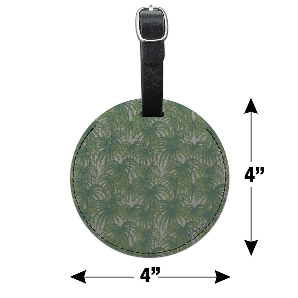 Round Leather Luggage Tag with Palm Tree Leaves Design - Durable Suitcase ID Tag for Carry-On Bags | Perfect for Travel, Vacation & Business Trips