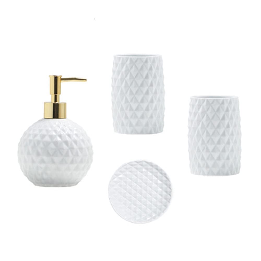 Premium Ceramic Bathroom Accessories Set - 5-Piece Nordic Embossed Sanitary Ware (Toothbrush Holder, Soap Dish, Tumbler) for Modern Bathroom & Hotel Toilet Supplies - Perfect for Home, Guest Rooms & Luxury Hotels