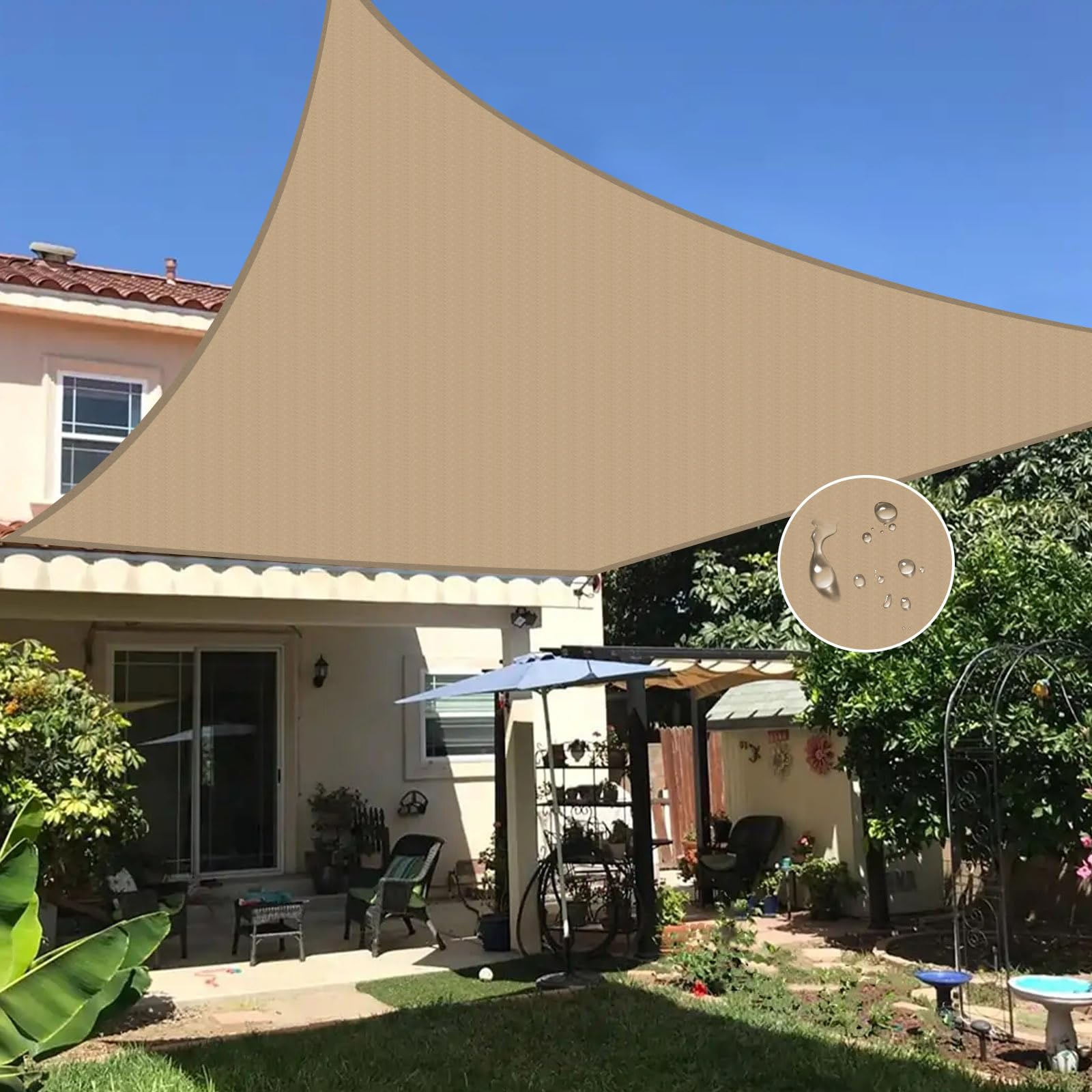 13'x26' Rectangle Khaki Shade Sail - Waterproof Sun Shade with 95% UV Block for Outdoor Patio, Garden & Backyard | Perfect for Picnics, Poolside Lounging and Summer BBQs