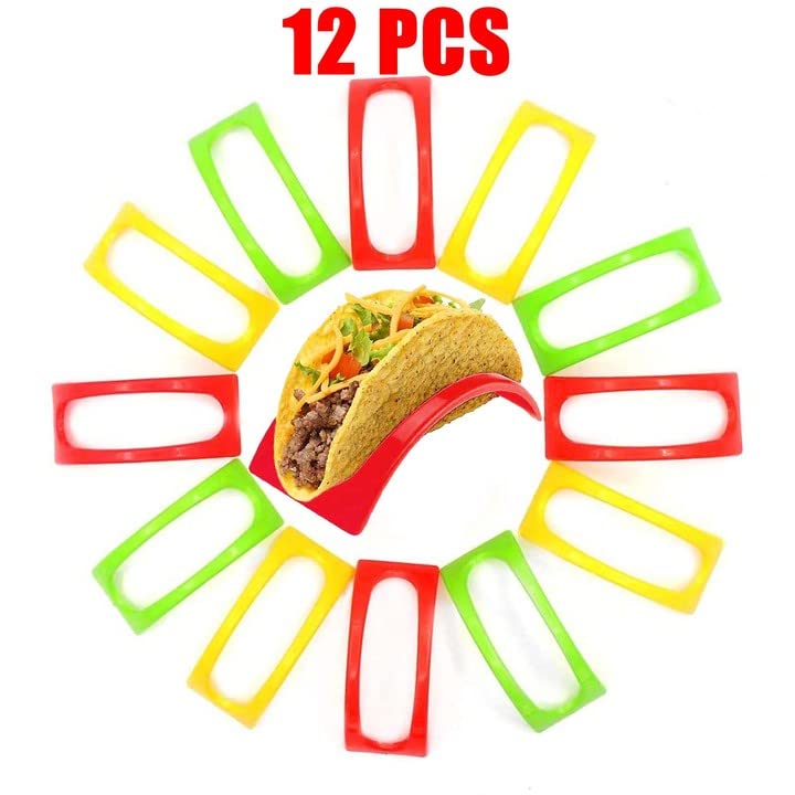 Alovexiong 12-Piece Taco Holder Set - Microwave & Dishwasher Safe Taco Stands for Soft & Hard Shells - Colorful Taco Rack for Dinner Parties, BBQs & Family Gatherings