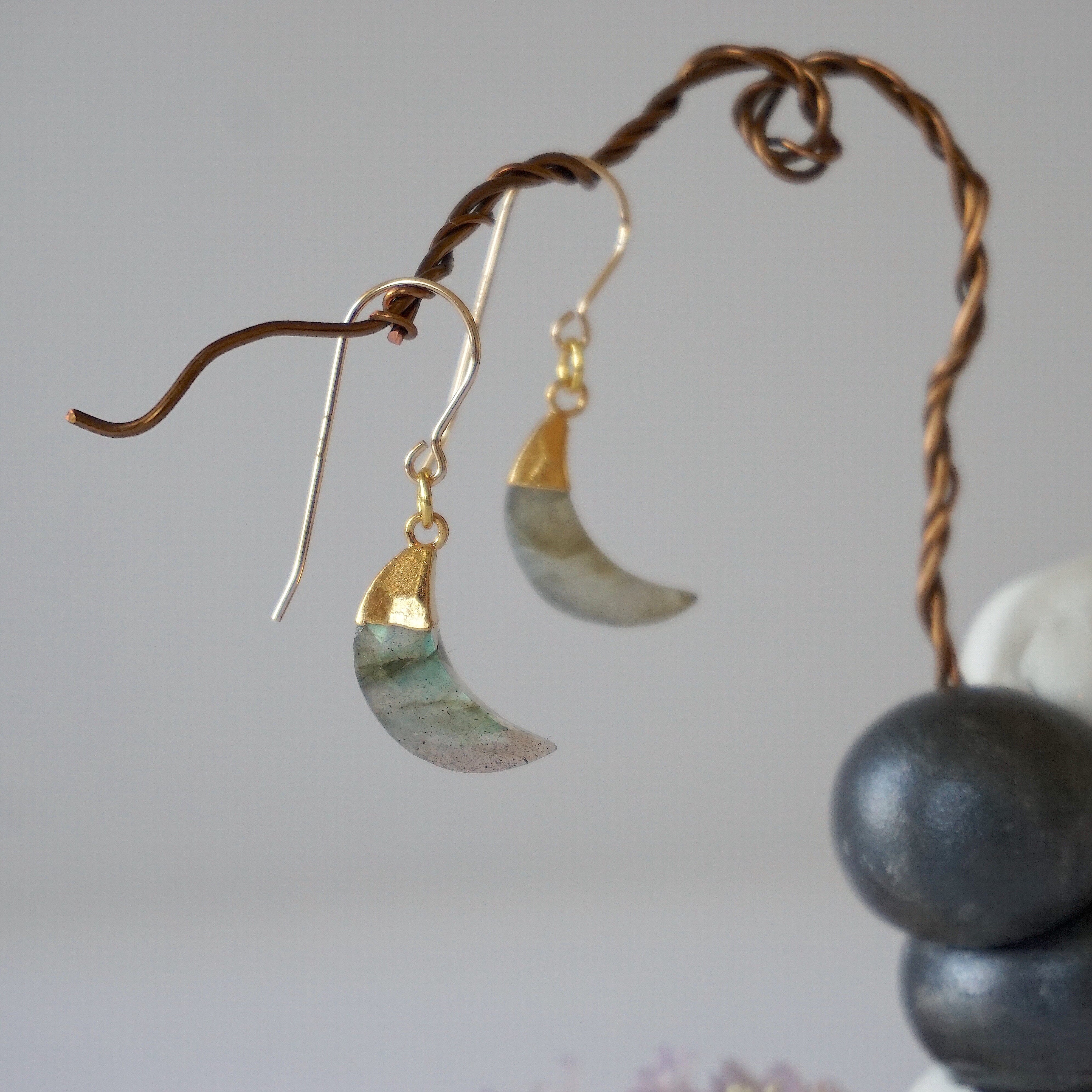 Labradorite Moon Drop Earrings - 14K Gold Filled Dangle Earrings for Women | Perfect for Weddings, Parties & Everyday Elegance