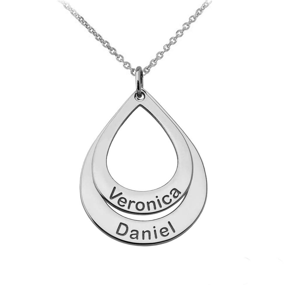 14K White Gold Personalized Name Necklace - Custom Engraved Drop Pendant Jewelry for Women, Gift for Her, Birthday, Anniversary, Valentine's Day