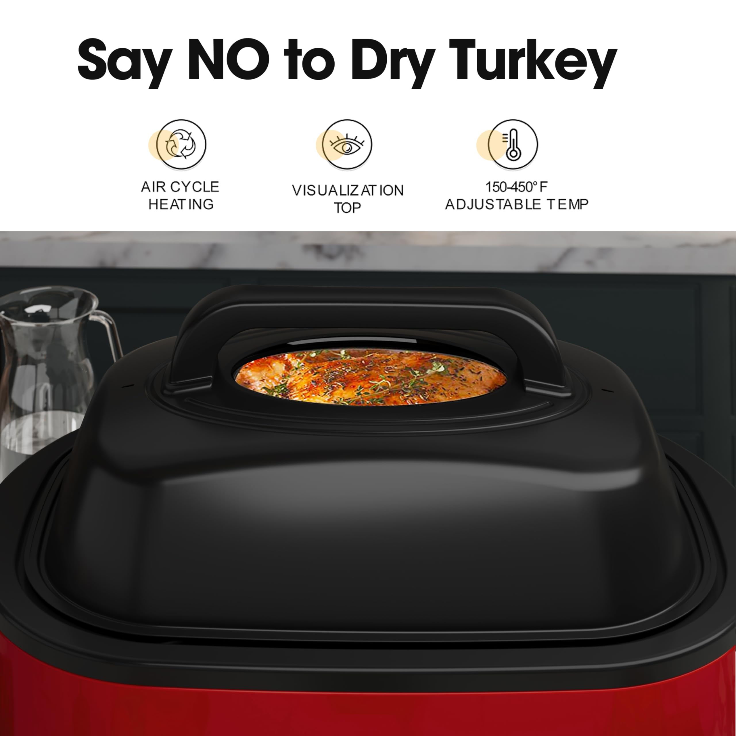 26QT 3-in-1 Electric Roaster Oven with Thawing, Heating & Warm Function, Stainless Steel Turkey Roaster with Self-Basting Lid, Removable Pan Rack & Cool-Touch Handles – Perfect for Holiday Meals, Buffets & Family Gatherings