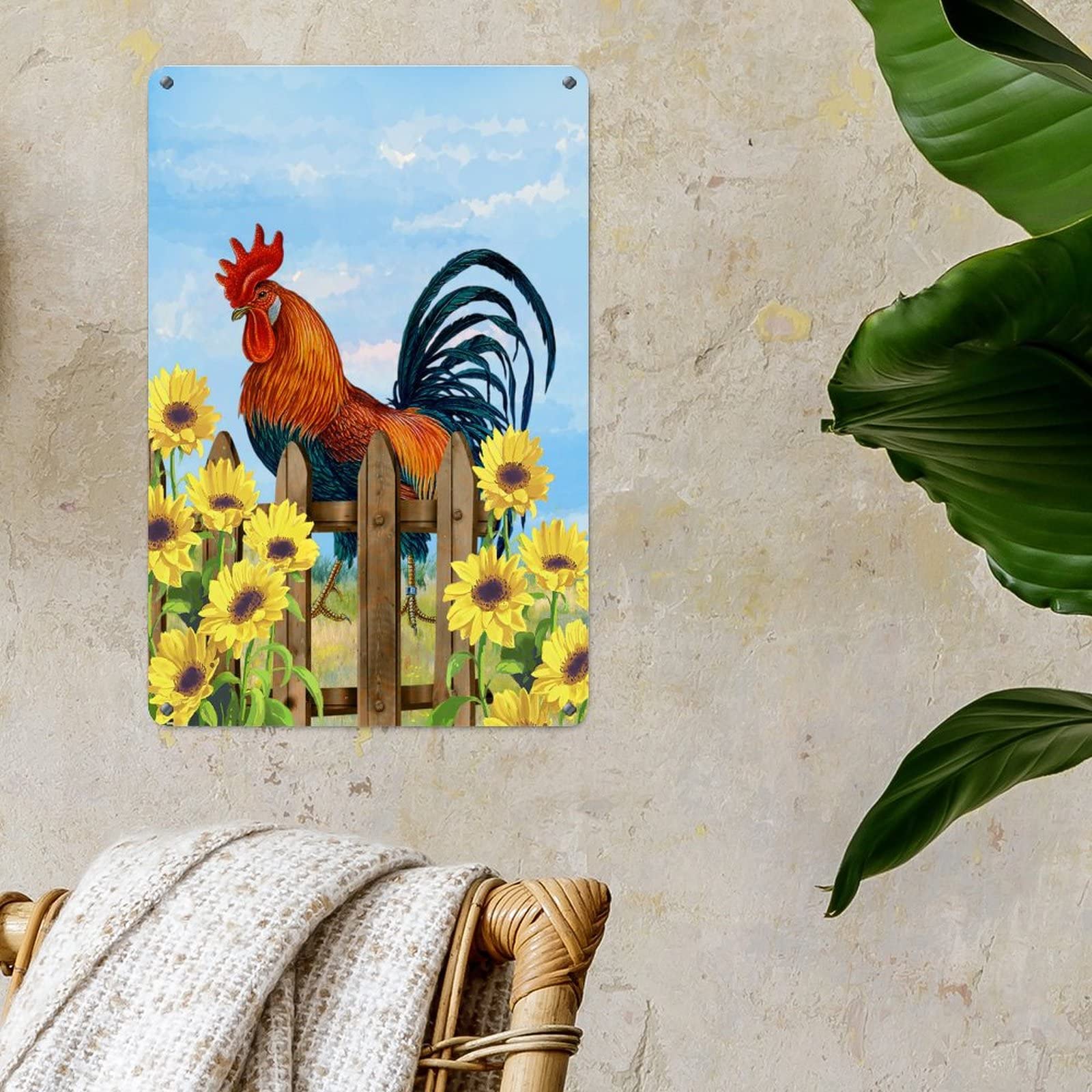 Farm Animals Rustic Metal Wall Art - Vintage Watercolor Rooster Sign for Farmhouse, Chicken Coop & Man Cave Decor - 8x12in Retro Plaque for Bedroom, Yard, Garage & Garden - Perfect Gift for Rooster Lovers | Home & Outdoor Decoration