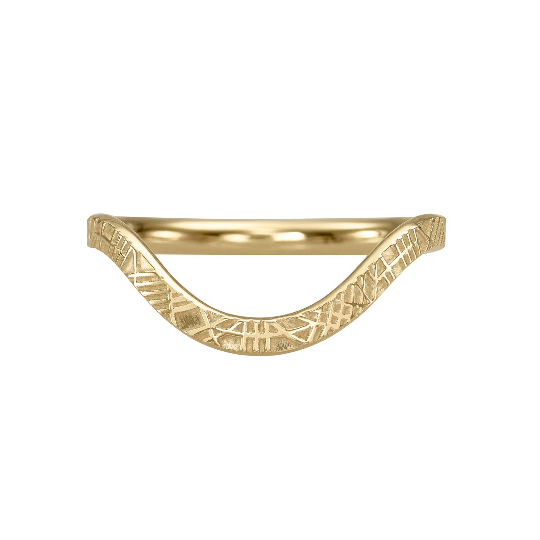 Elegant Curved Geometric Pattern Gold Wedding Band Ring for Women - Perfect for Engagement, Anniversary, and Special Occasions