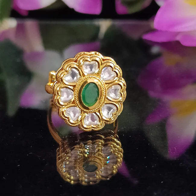 Exquisite Gold Plated Kundan Ring for Women - Elegant Indian Jewelry (Design 67) | Perfect for Weddings, Parties & Ethnic Fashion Accessories