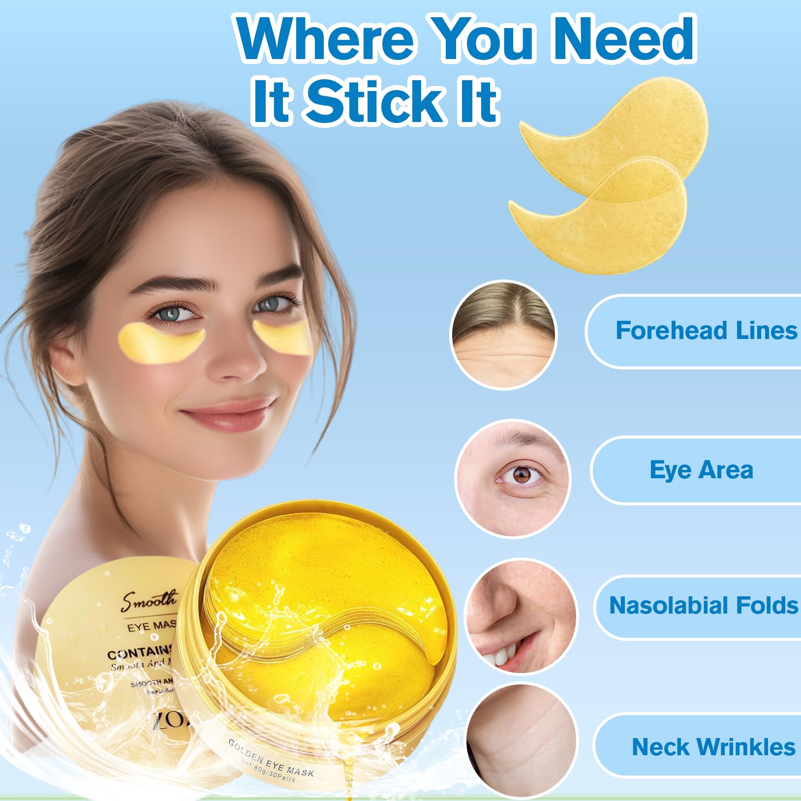 Lktvsy Gold Collagen Under Eye Patches - Dark Circle Treatment, Anti-Wrinkle & Firming Eye Masks for Mature Skin | Brightening Eye Care Solution for Puffiness & Fine Lines | Perfect for Night Routine, Travel & Post-Makeup Refresh