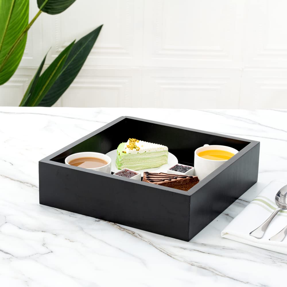 Durable 11.75 x 3.25 Inch Black Bamboo Wooden Serving Tray - Break & Chip Resistant Square Wood Box for Restaurantware, Food, Cutlery & Utensils | Perfect for Buffets, Catering & Home Dining Presentation