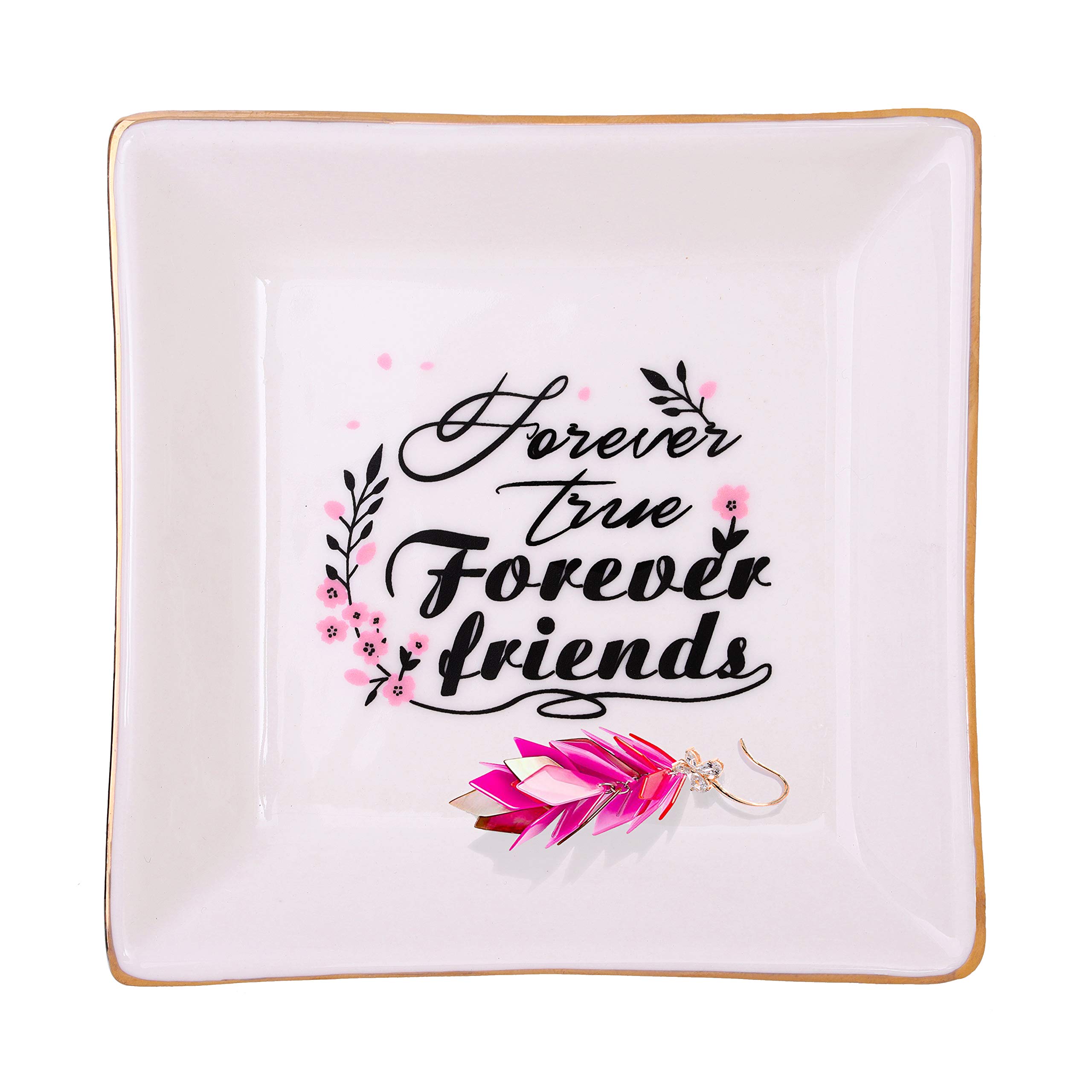 ZeenArt Ceramic Ring Dish & Trinket Tray - Best Friendship Gift for Women, Birthday Present for Her - Forever True Friends - Perfect for Jewelry Storage, Home Decor & Best Friend Gifts