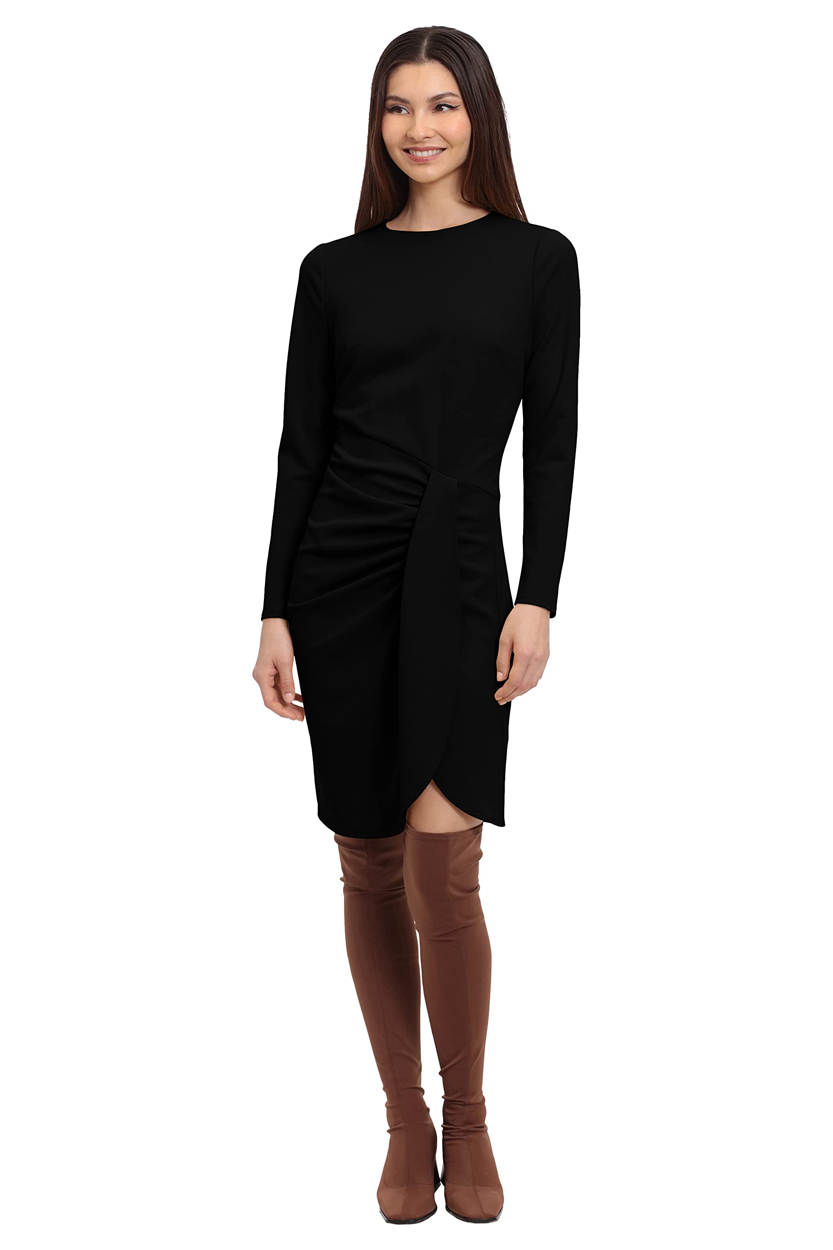 Donna Morgan Women's Long Sleeve Faux Wrap Dress - Elegant Office & Party Wear for Women | Plus Size & Petite Options Available | Perfect for Work, Cocktail Events & Special Occasions