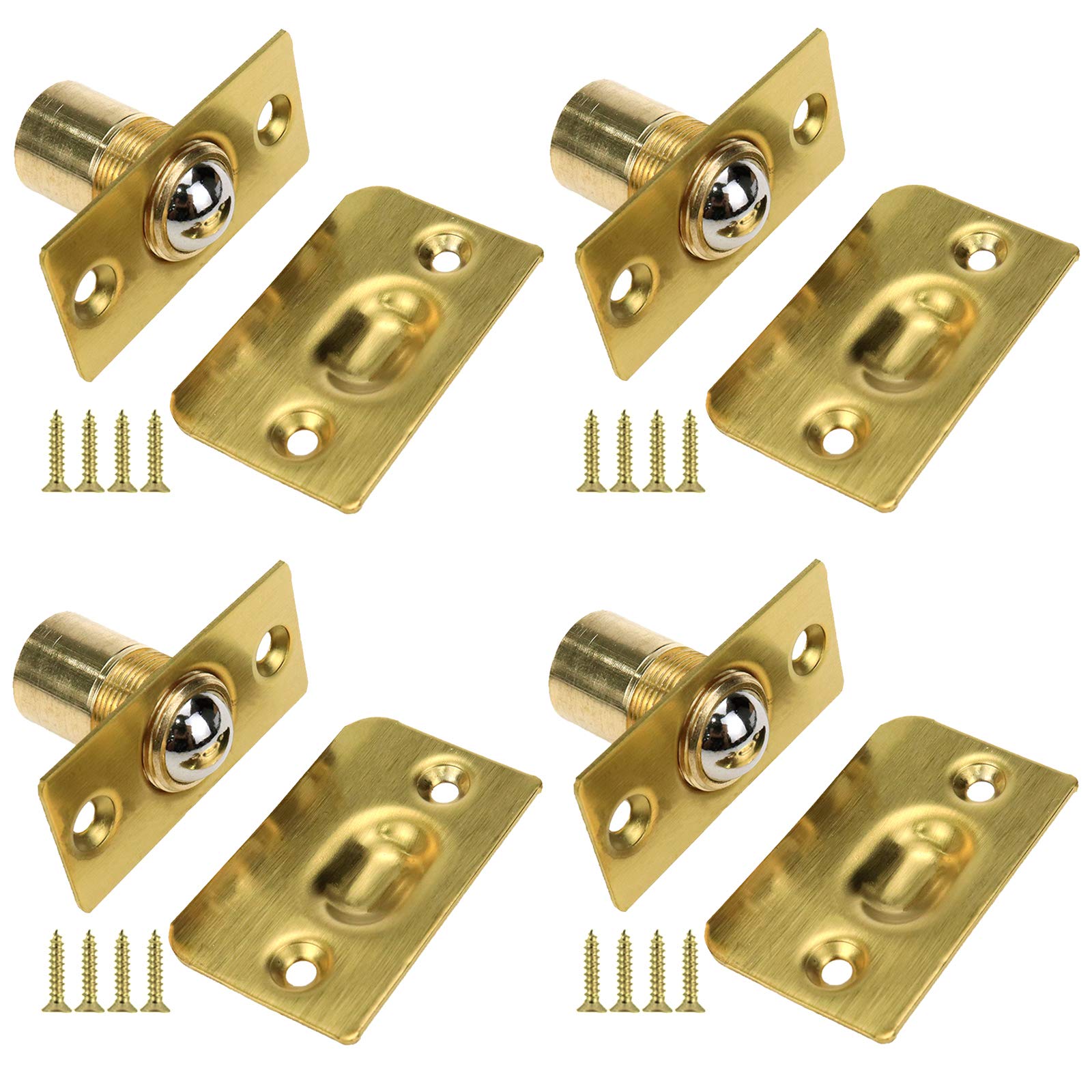 Dasunny 4-Pack Adjustable Stainless Steel Closet Door Ball Catch Locks with Strike Plate - Bright Gold Tone - Perfect for Sliding Doors, Cabinets & Wardrobes