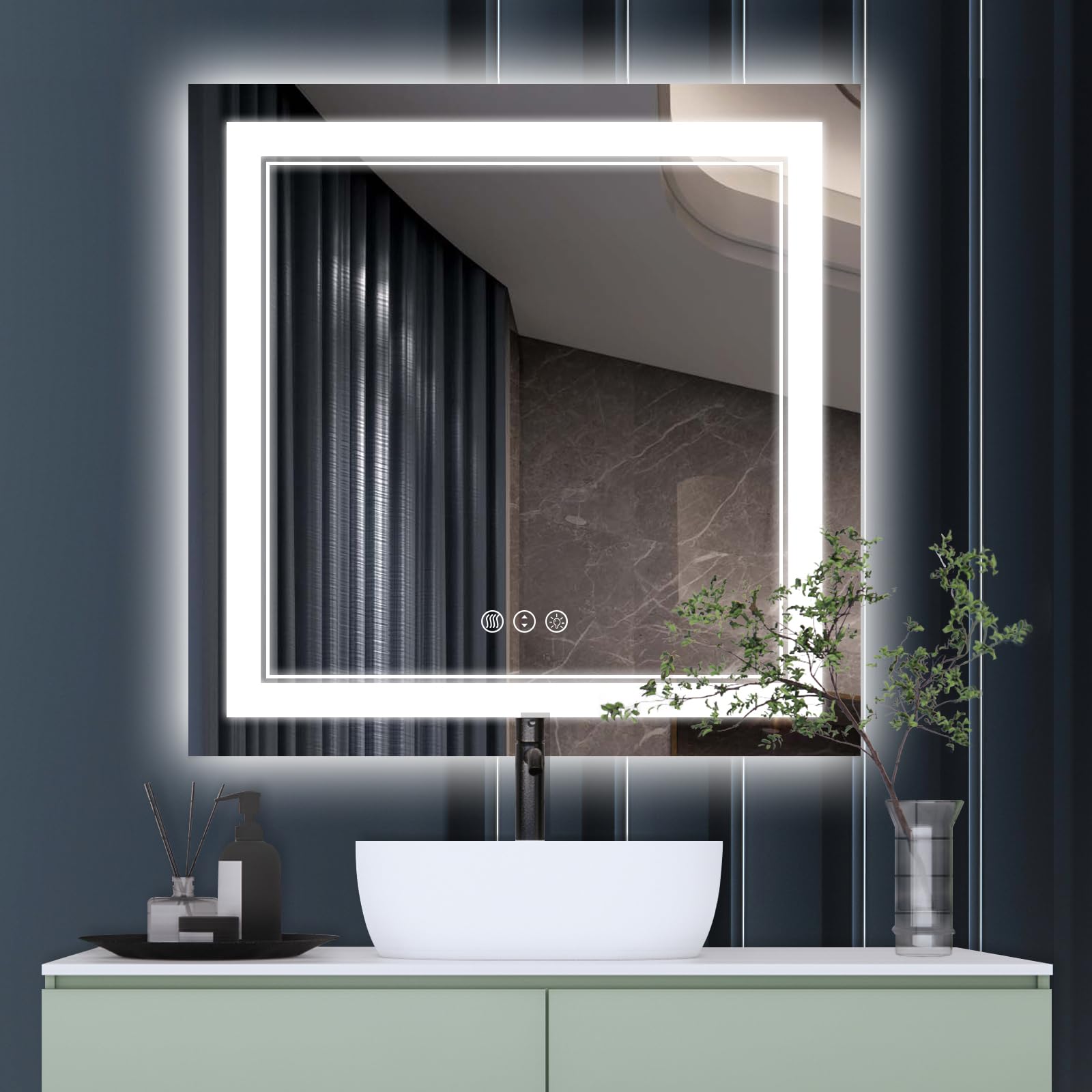 36x36 Inch LED Bathroom Mirror with Front Light & RGB Backlit - Dimmable, Anti-Fog, Tempered Glass Square Wall Mirror for Modern Bathrooms, Vanity, Makeup & Shaving