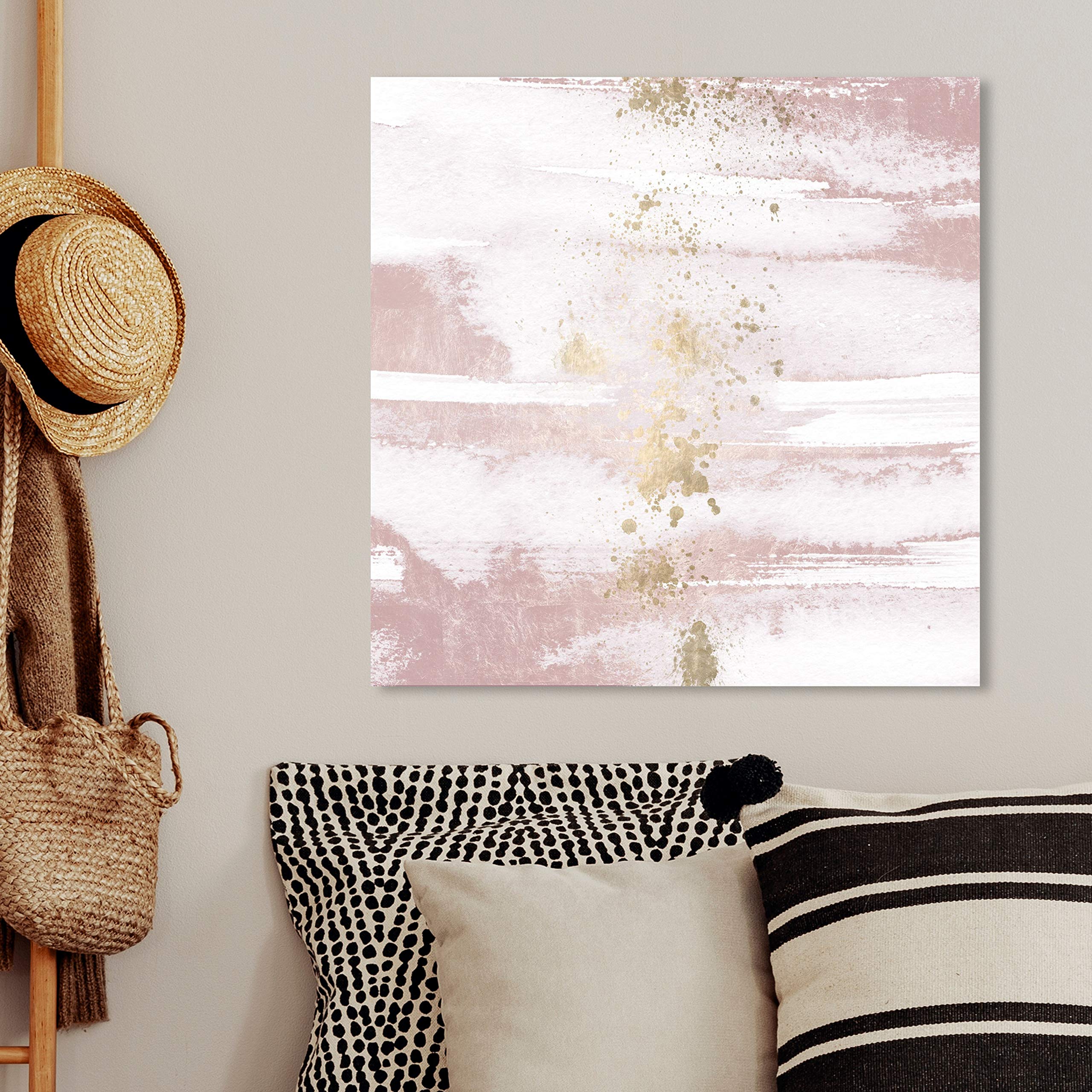 Abstract Wall Art Canvas Print 'Blushing Sun' - 24x24 Inch Pink & Gold Modern Home Decor | Perfect for Living Room, Bedroom & Office Decoration