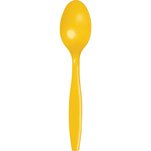 600 Pack Heavy-Duty Yellow School Bus Plastic Party Spoons - Bulk Disposable Cutlery for Birthday Parties, Picnics & Catering Events