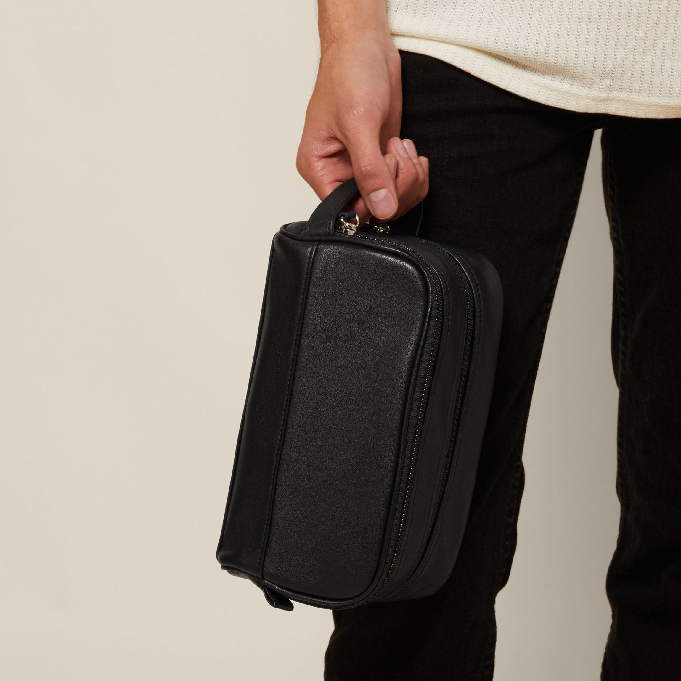 Leatherology Small Double Zip Toiletry Bag - Premium Leather Travel Cosmetic Case for Men & Women | Perfect for Airplane Carry-on, Gym Essentials & Weekend Getaways
