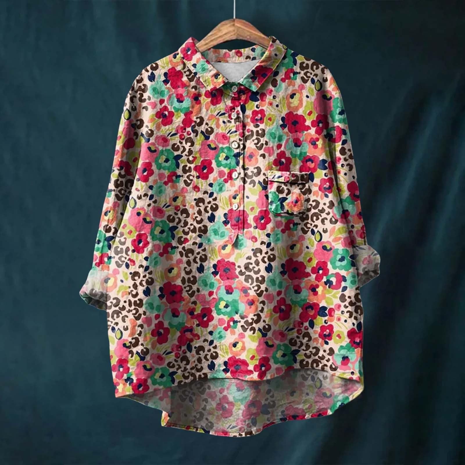 Women's Linen Blouse - Plus Size Casual Button-Up Shirt for Office & Outings