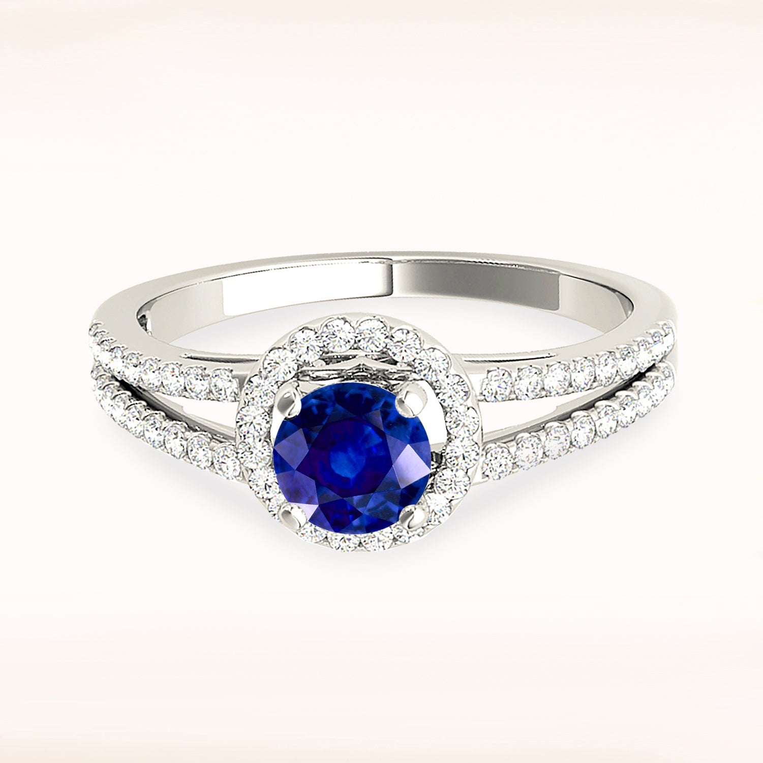 1.20 Carat Genuine Blue Sapphire Split Shank Halo Engagement Ring - Perfect for Weddings, Anniversaries & Special Occasions