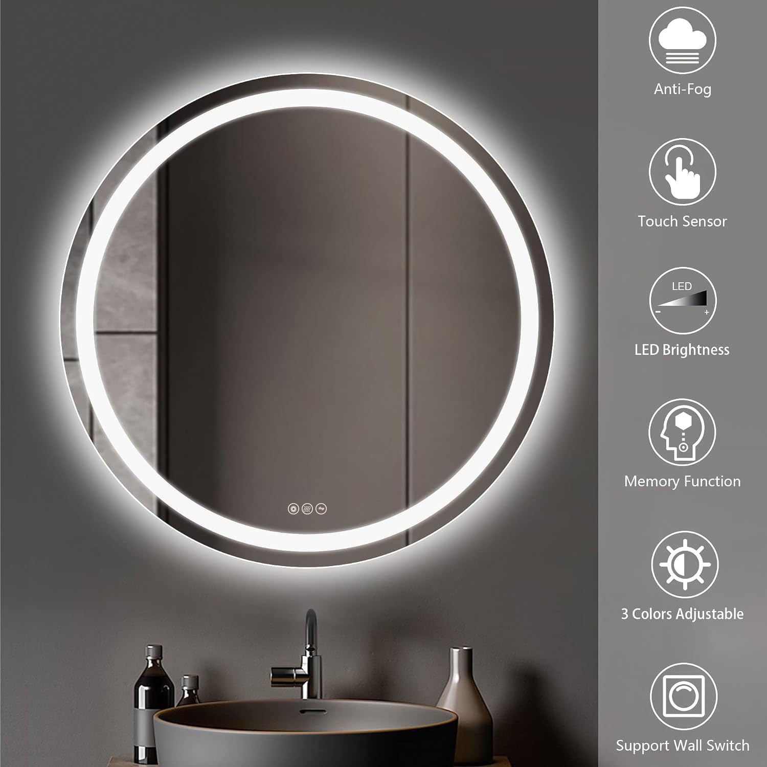 32 Inch LED Bathroom Mirror with Anti-Fog & Dimmable Backlit - Large Wall Mounted Vanity Mirror for Makeup, Shaving & Home Decor