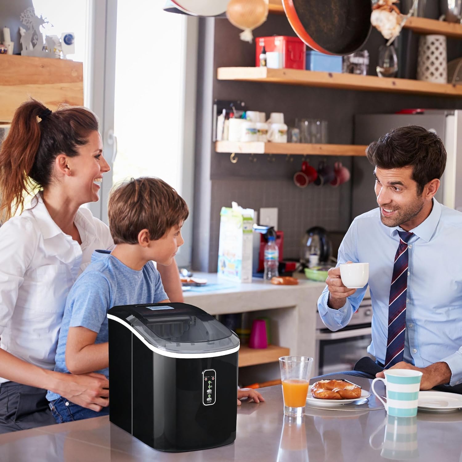 EUHOMY Countertop Ice Maker Machine - 26 lbs Daily Output, Makes 9 Ice Cubes in 6 Minutes, Compact Electric Ice Maker with Ice Scoop & Basket for Home, Kitchen, Office, RV, Parties (Black) - Perfect for Cocktails, Beverages & Outdoor Gatherings