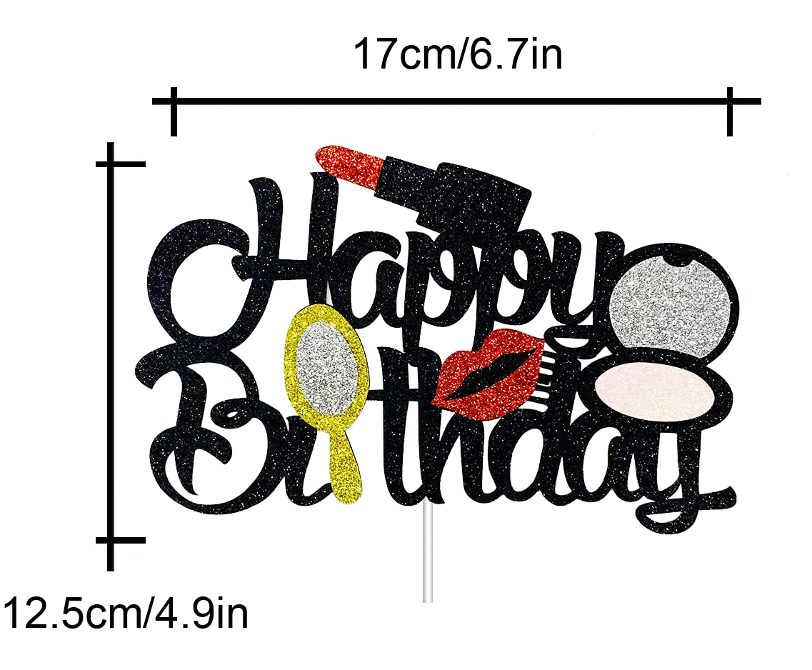 Black Glitter Cosmetic Cake Topper for Birthday, Bachelorette & Bridal Shower Parties | Makeup-Themed Cake Decorations | Perfect for Girls' Birthday, Cosmetic Lovers & Themed Celebrations