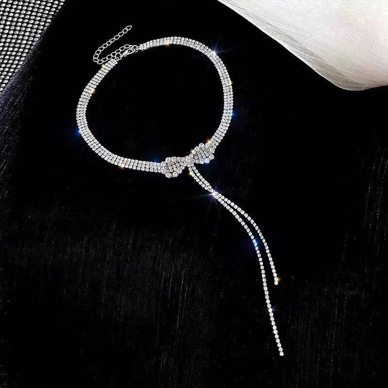 Sparkly Rhinestone Ribbon Choker Necklace for Women - Elegant Y-Shape Design with Crystals | Perfect for Parties, Weddings, and Evening Events | HN537