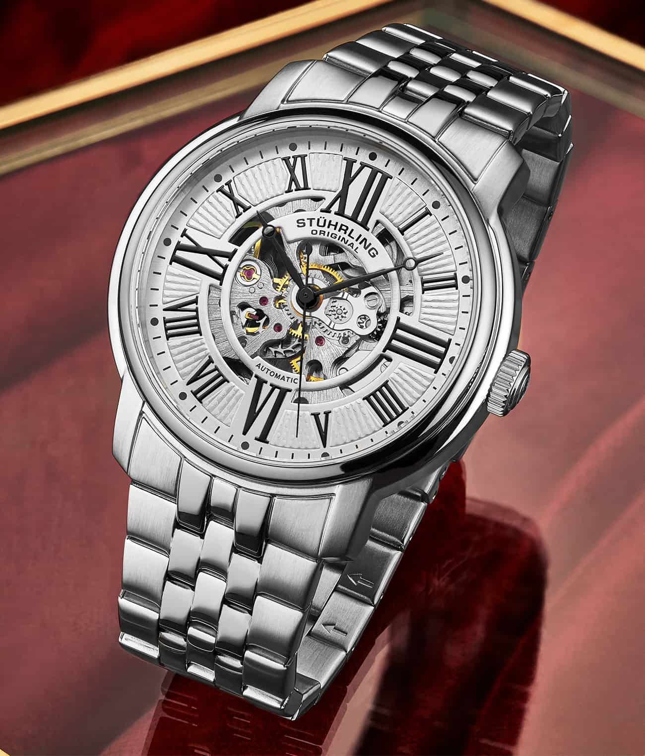 Atrium 4031 Automatic 42mm Skeleton Watch for Men - Luxury Stainless Steel Mechanical Timepiece - Perfect for Business, Formal Events & Everyday Wear