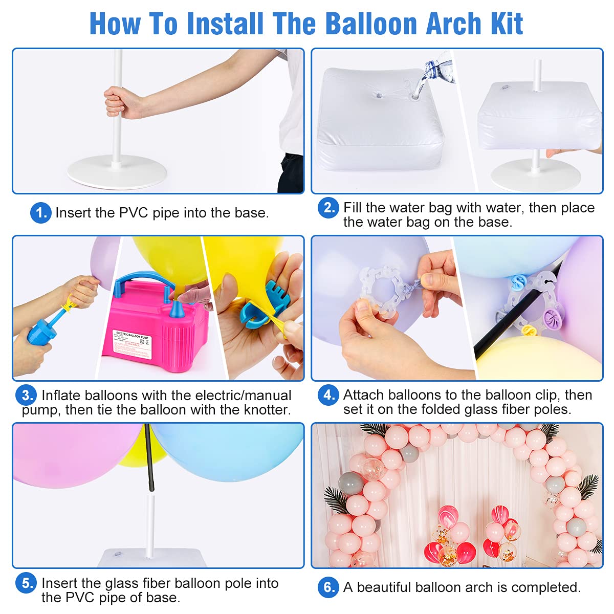 Balloon Arch Kit with Pump, Stand, Balloons & Clips - Complete Party Decor Set for Weddings, Birthdays, Graduations | DIY Backdrop for Baby Showers, Bridal Showers & Home Decorations