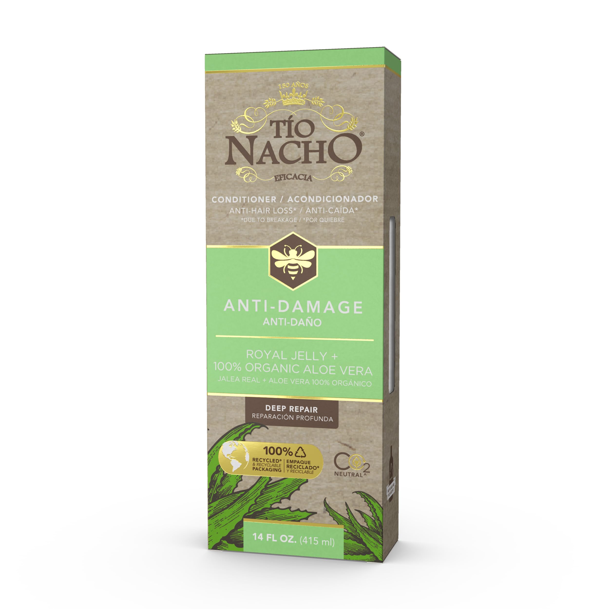 Tio Nacho Aloe Vera Deep Repair Conditioner - 100% Organic Aloe Vera & Royal Jelly Hair Treatment, Repairs Damaged Hair with Vegetable Keratin for Softness & Shine, Paraben & Salt-Free, 14 Oz (Pack of 3) - Perfect for Dry, Frizzy & Color-Treated Hair at Home or Salon