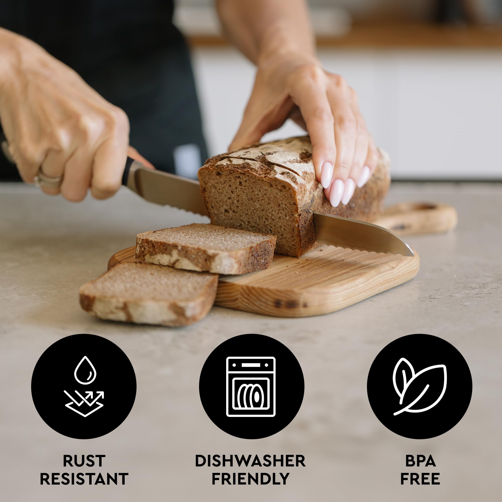 Zulay Premium 8-Inch Serrated Bread Knife - Stainless Steel Blade for Slicing Homemade Bread, Cake, Bagel - Ergonomic 5-Inch Handle with Safety Tip Guard - Perfect for Bakeries, Kitchens & Gift Giving