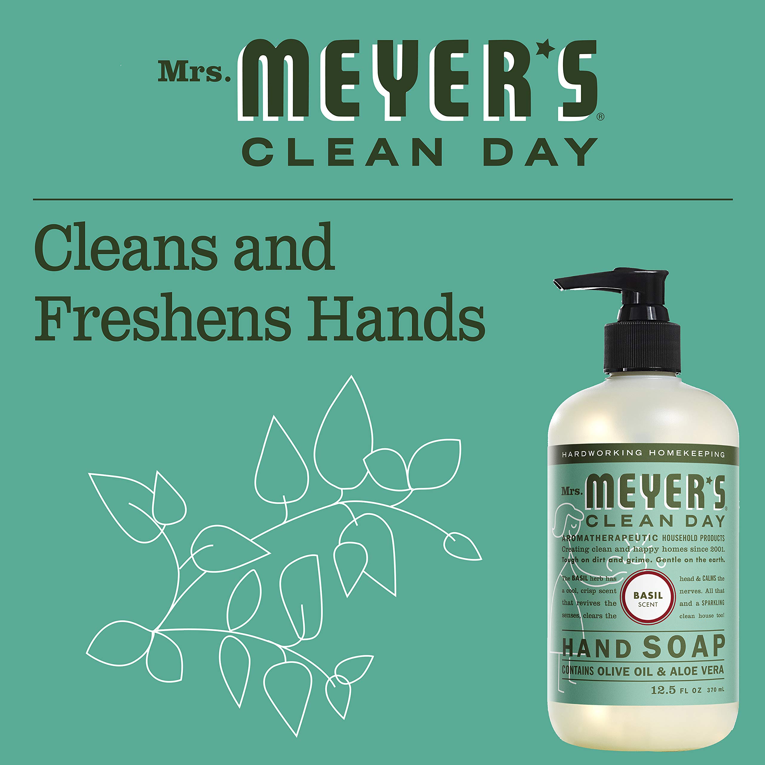 Mrs. Meyer's Clean Day Liquid Hand Soap - Basil Scent, 12.5 oz (Pack of 6) | Natural & Plant-Derived Ingredients | Perfect for Kitchen, Bathroom & Office Use
