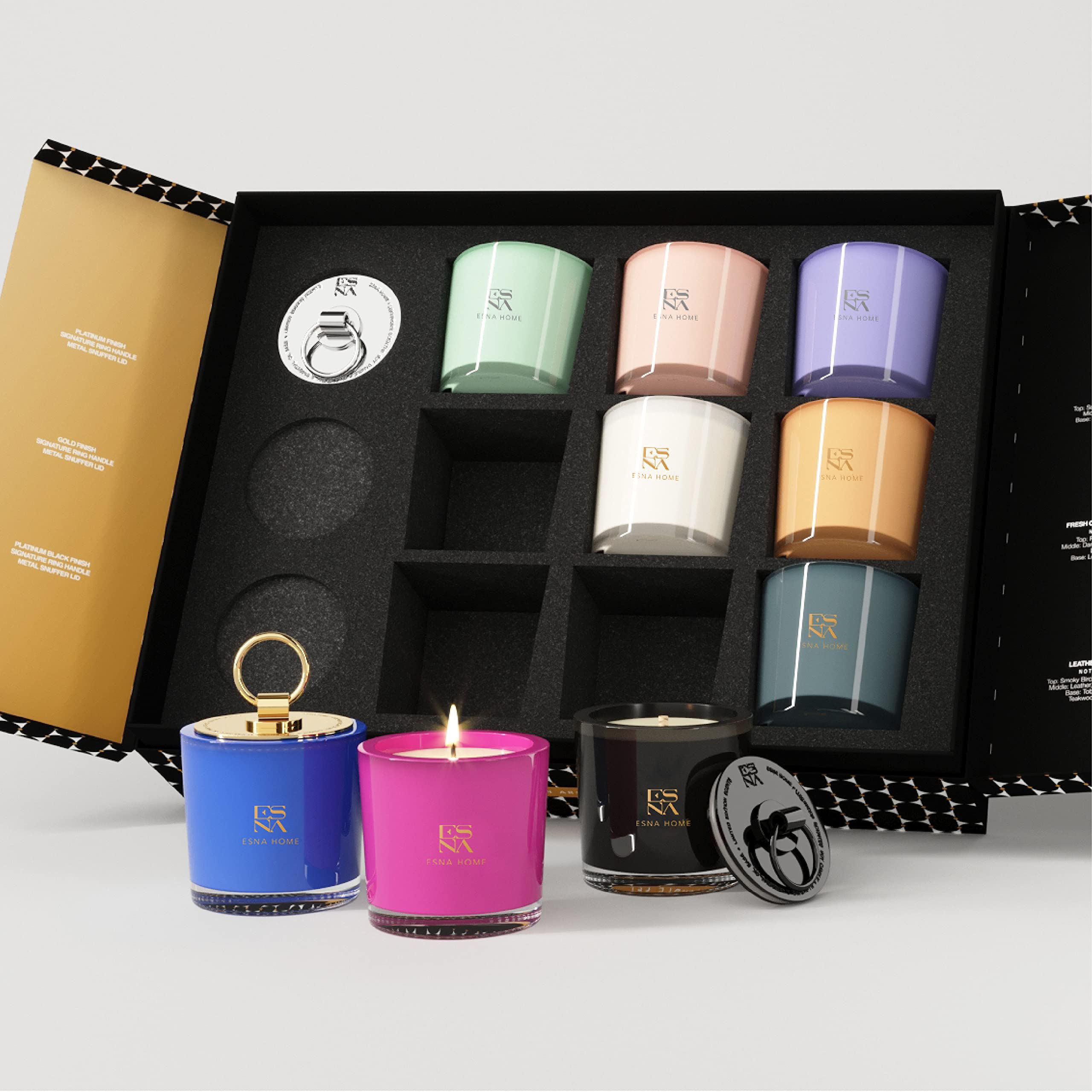ESNA HOME Premium Aromatherapy Scented Candle Gift Set - 9 Natural Soy Wax Candles with Essential Oils in Elegant Magnetic Gift Box | 140-Hour Burn Time | Perfect for Relaxation, Spa Nights & Home Decor