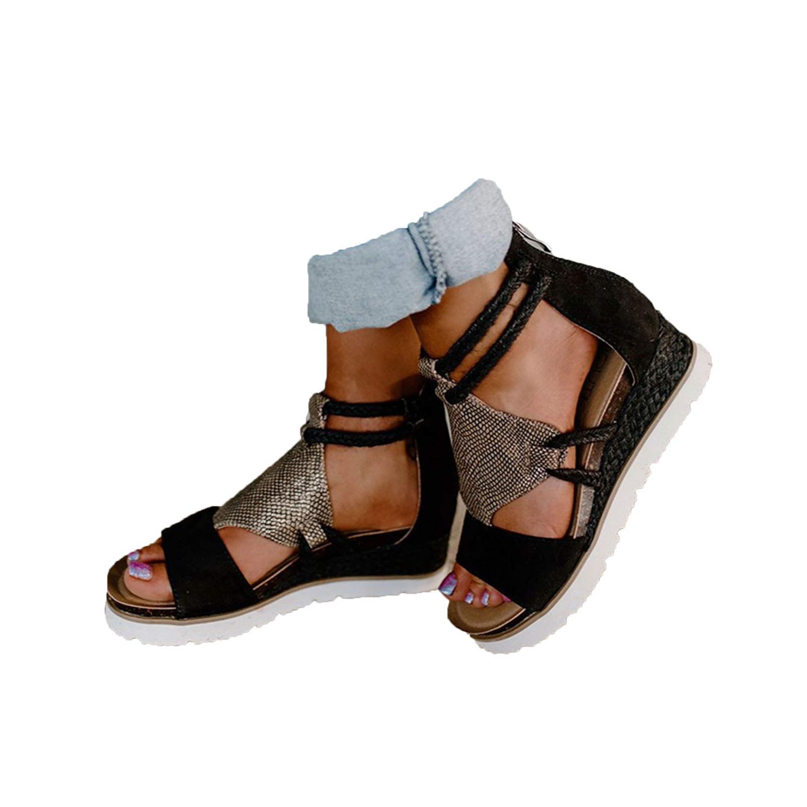 Erocalli Women's Platform Peep Toe Wedge Sandals with T-Strap | Bohemian Espadrille Summer Beach Shoes for Women | Perfect for Vacation, Wedding & Casual Outfits