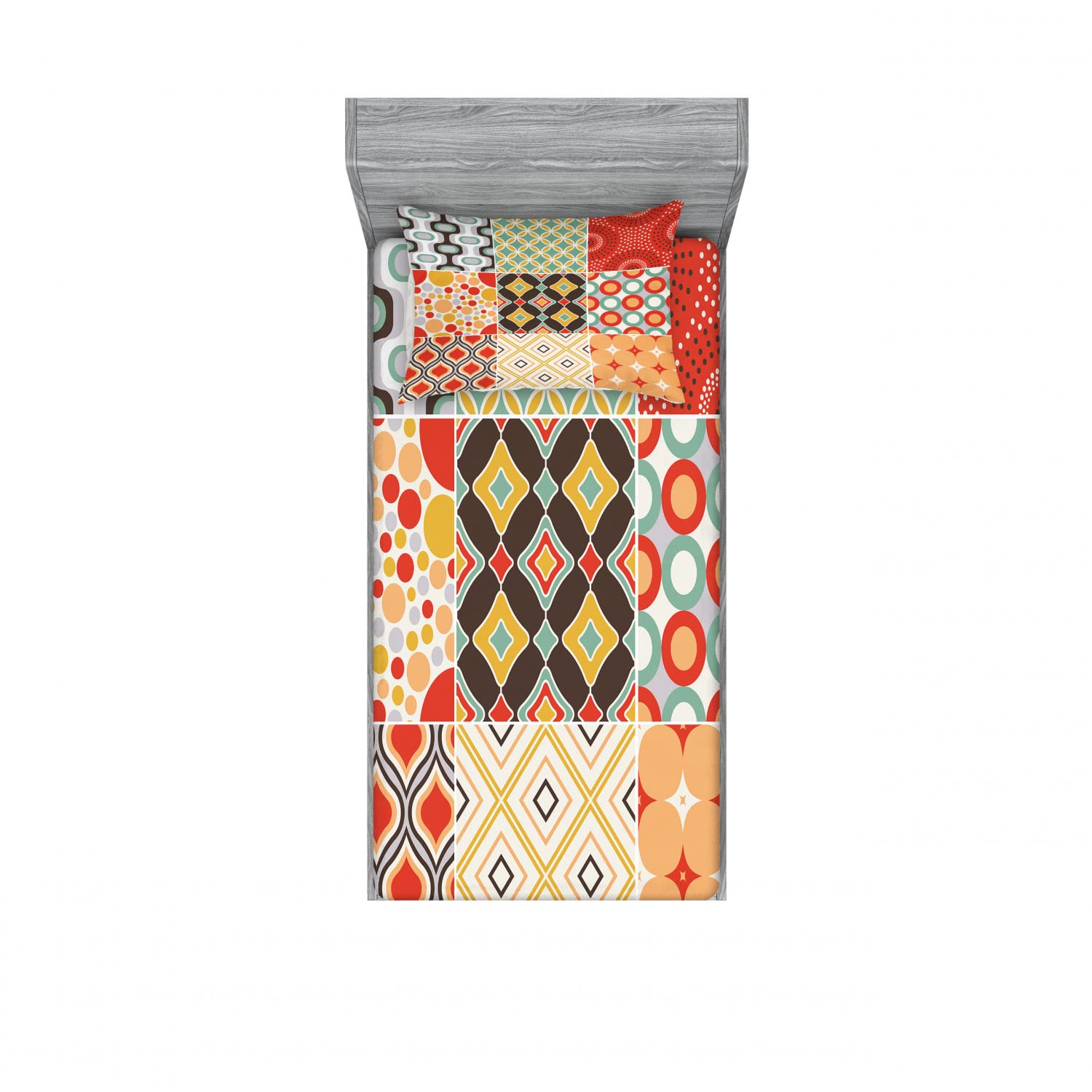 Ambesonne 2-Pack Twin XL Fitted Sheet & Pillow Sham Set - Vintage Abstract Pattern Multicolor Bedding - 4 Piece Set (2 Fitted Sheets & 2 Pillow Covers) - Soft Wrinkle-Resistant Fabric for Dorm, Guest Room & Kids Bedroom Decor