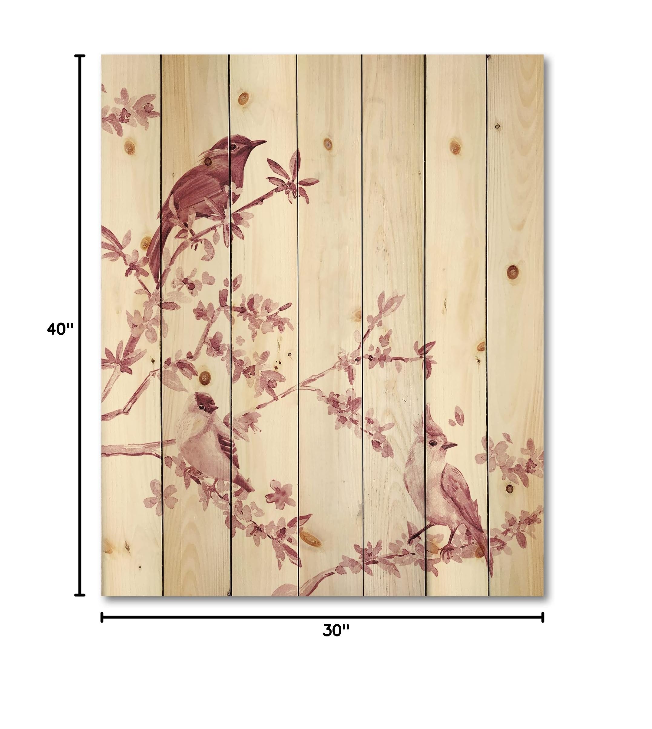 DesignQ Pink Birds Traditional Wood Wall Decor - Handcrafted Pine Wood Art Panel with Large Animal Prints - Perfect for Living Room, Bedroom & Nursery Decor