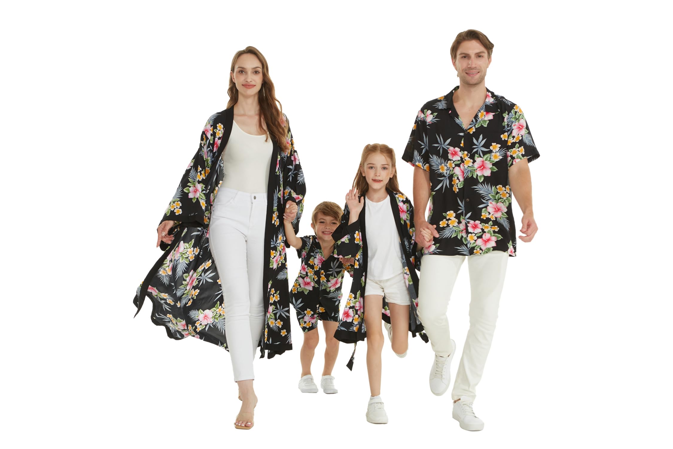 Hawaiian Luau Outfits for Family - Matching Hibiscus Print Black Shirts for Men, Women, Boys & Girls | Perfect for Beach Parties, Summer Vacations and Tropical Themed Events