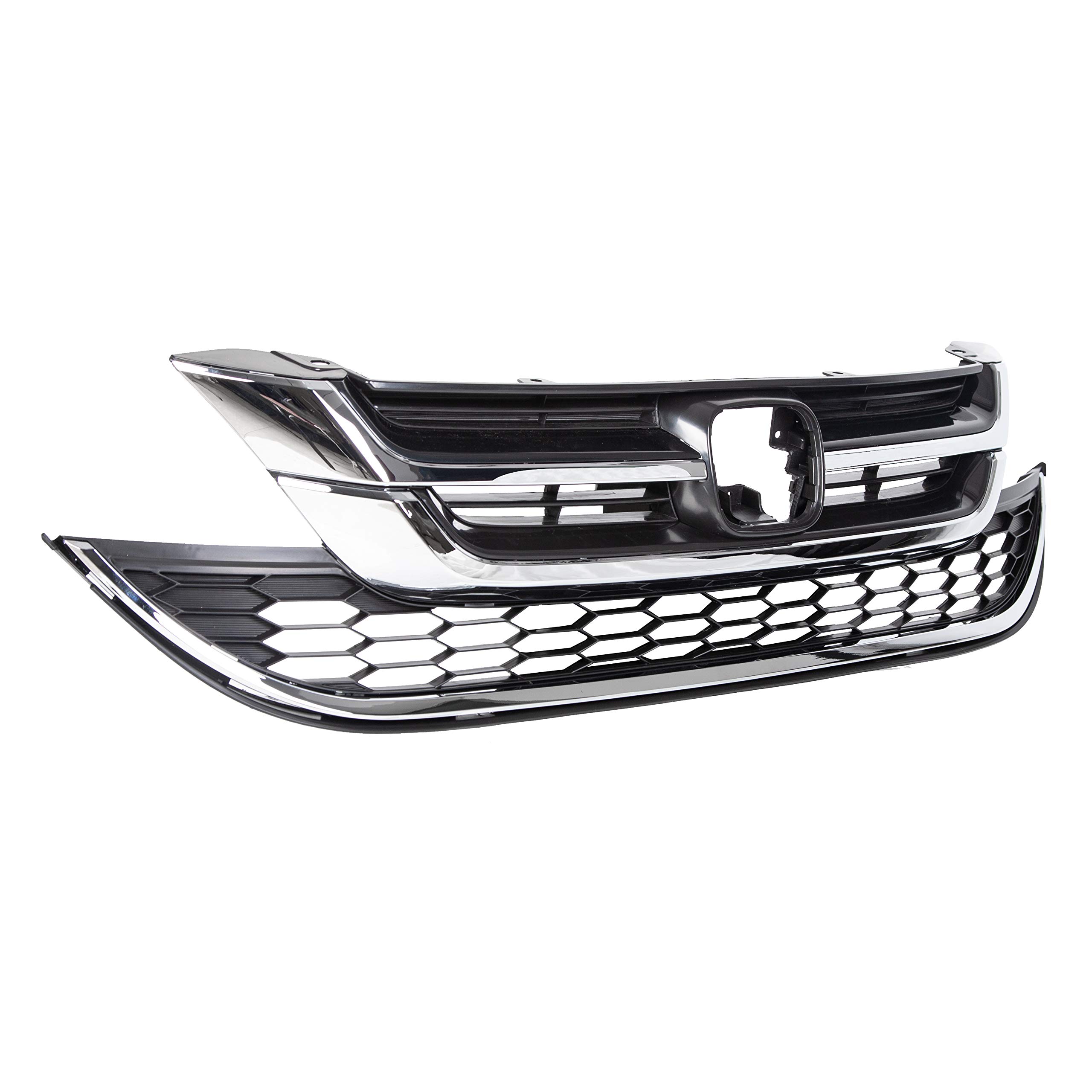 ECOTRIC Chrome Front Upper Bumper Hood Grill & Lower Mesh Grille Compatible with 2010-2011 Honda CR-V | Replacement Car Accessories for Enhanced Style & Protection | Perfect for Off-Road, Daily Driving & Car Customization