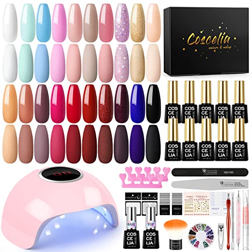 Professional Gel Nail Polish Kit with 24W LED UV Lamp - 20 Colors Starter Set with Base Coat, Top Coat & Nail Art Tools | Perfect for Home Manicures, Salon Use & Gift for Women