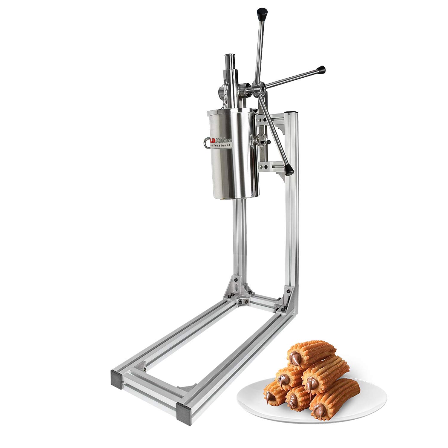 ALDKitchen 3-Hole Manual Churro Maker Machine with L-Shape Stand & Cutter - Stainless Steel Churro Press for Homemade Spanish Donuts - Perfect for Parties, Cafes & Home Baking