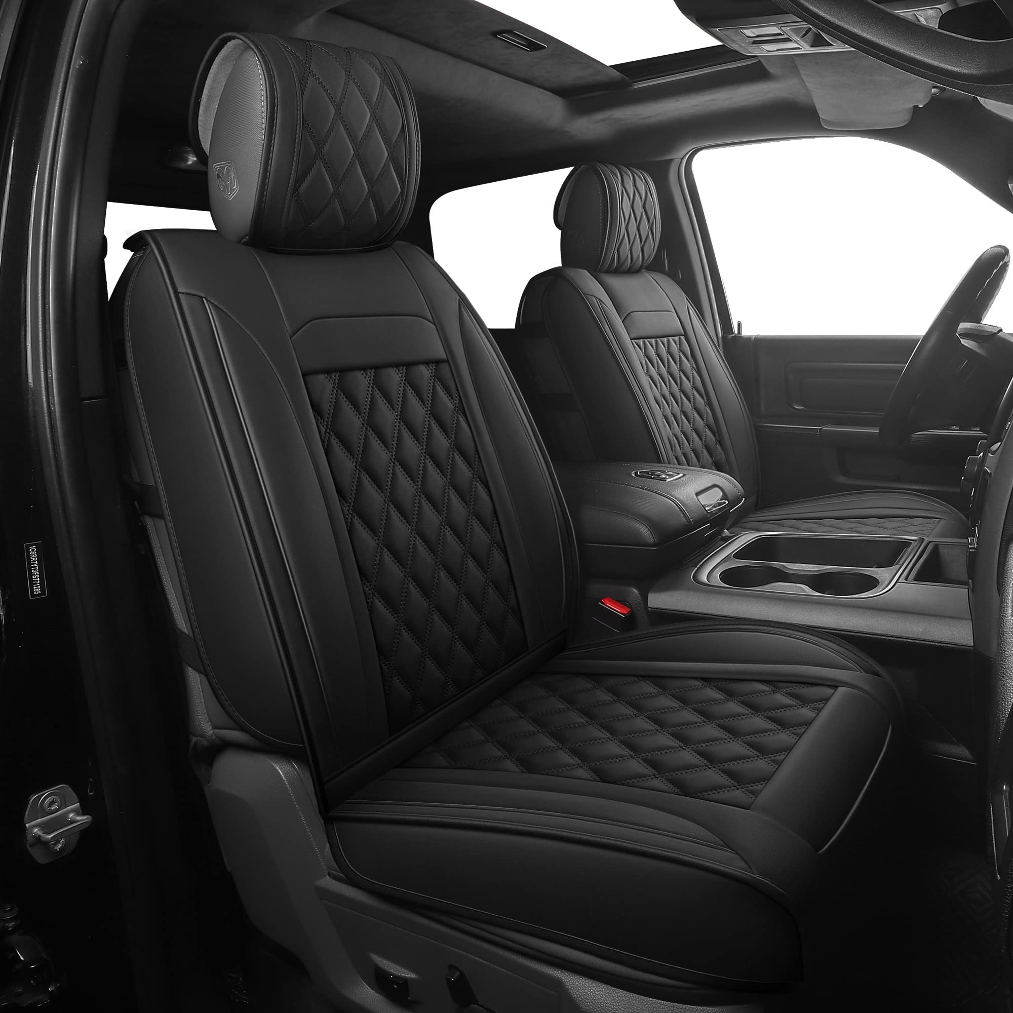 JOJOBAY Waterproof Synthetic Leather Car Seat Covers for Dodge Ram 1500/2500/3500 HD (2009-2025) - Black 2-Piece Front Set | Fits Crew/Regular/Quad/Mega Cab | All-Weather Protection & Comfort for Work Trucks & Daily Commutes