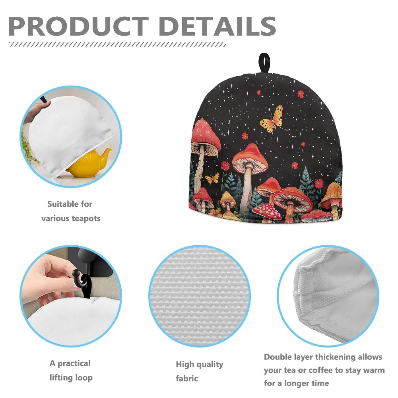 **Red Mushroom Tea Pot Cover - Insulated Teapot Cozy, Large Kettle Dust Protector - Decorative Tea Cosy for Home Kitchen & Tea Party Table Decor - Perfect for Afternoon Tea, Cozy Gatherings & Kitchen Accessories**