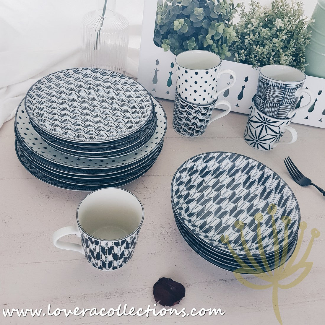 Modern Black & White Assorted Prints Dinnerware Set - 60% Off Sale - Perfect for Casual Dining, Entertaining & Home Decor