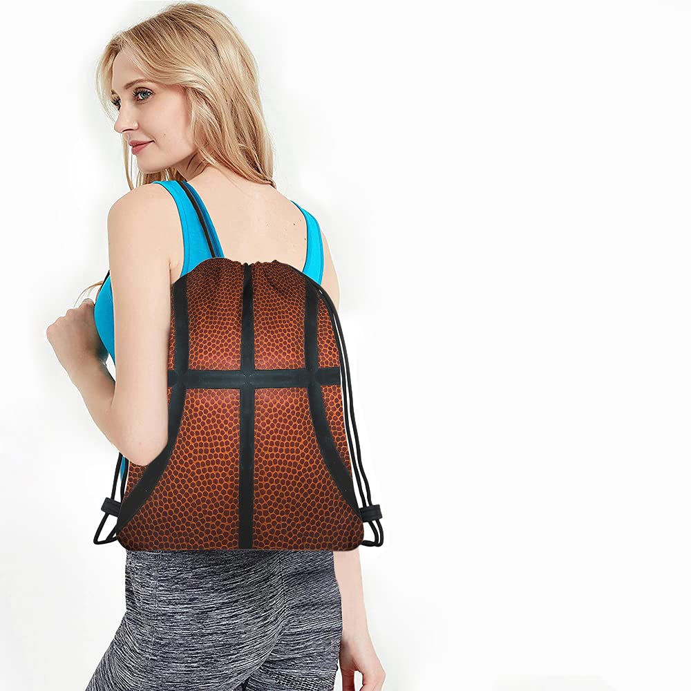 **Leather Texture Basketball Drawstring Backpack - Sport Gym Sack for Men & Women | Red & Black Team Colors | Perfect for Games, Practice & Travel**