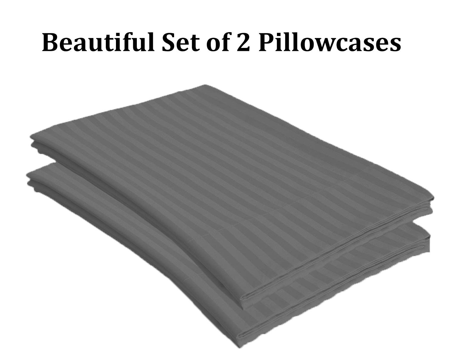 Premium 100% Long Staple Combed Cotton Pillow Cases - Standard Size 20x30 Inches, Cooling Breathable Fabric with 4-Inch Hem - Dark Grey Stripe for Bedroom, Guest Room & Hotel Use
