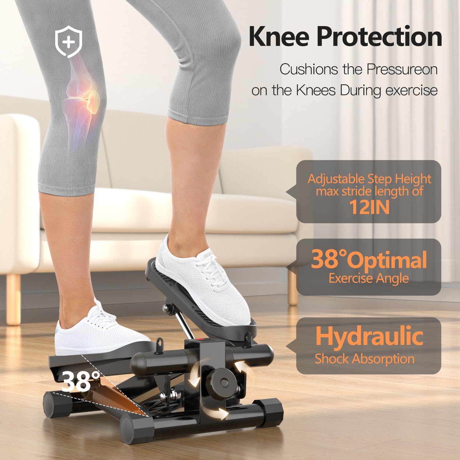2024 Upgraded Mini Stepper with Resistance Bands - Super Quiet Home Fitness Equipment for Cardio Workout, 350LBS Weight Capacity | Perfect for Home Gym, Office Exercise & Low-Impact Training