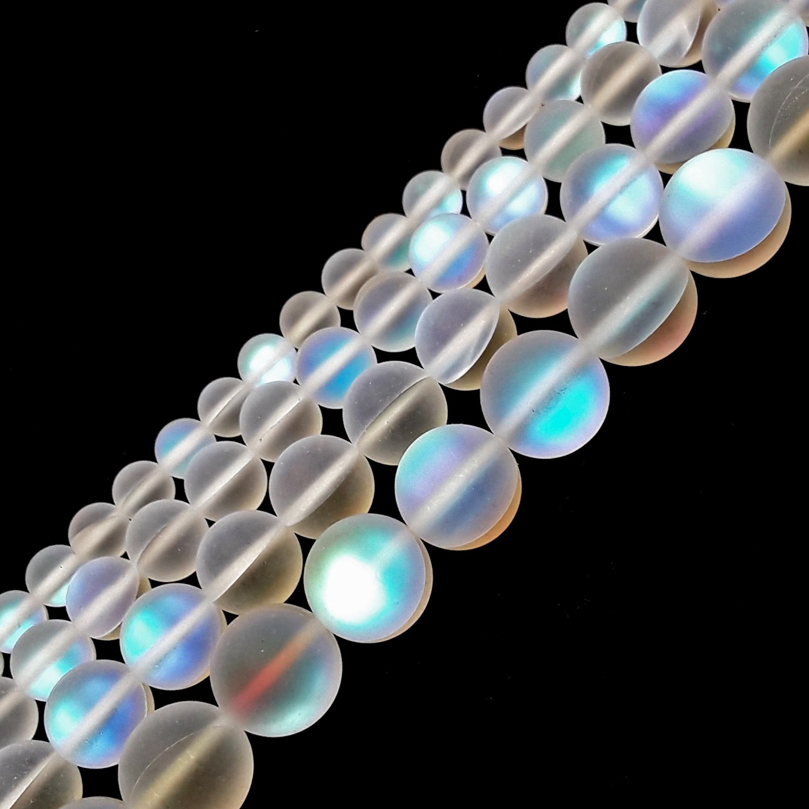 Mystic Aura Mermaid Glass Matte Round Beads - 6mm, 8mm, 10mm, 12mm, 15.5mm Strands for Jewelry Making, DIY Crafts, and Home Decor