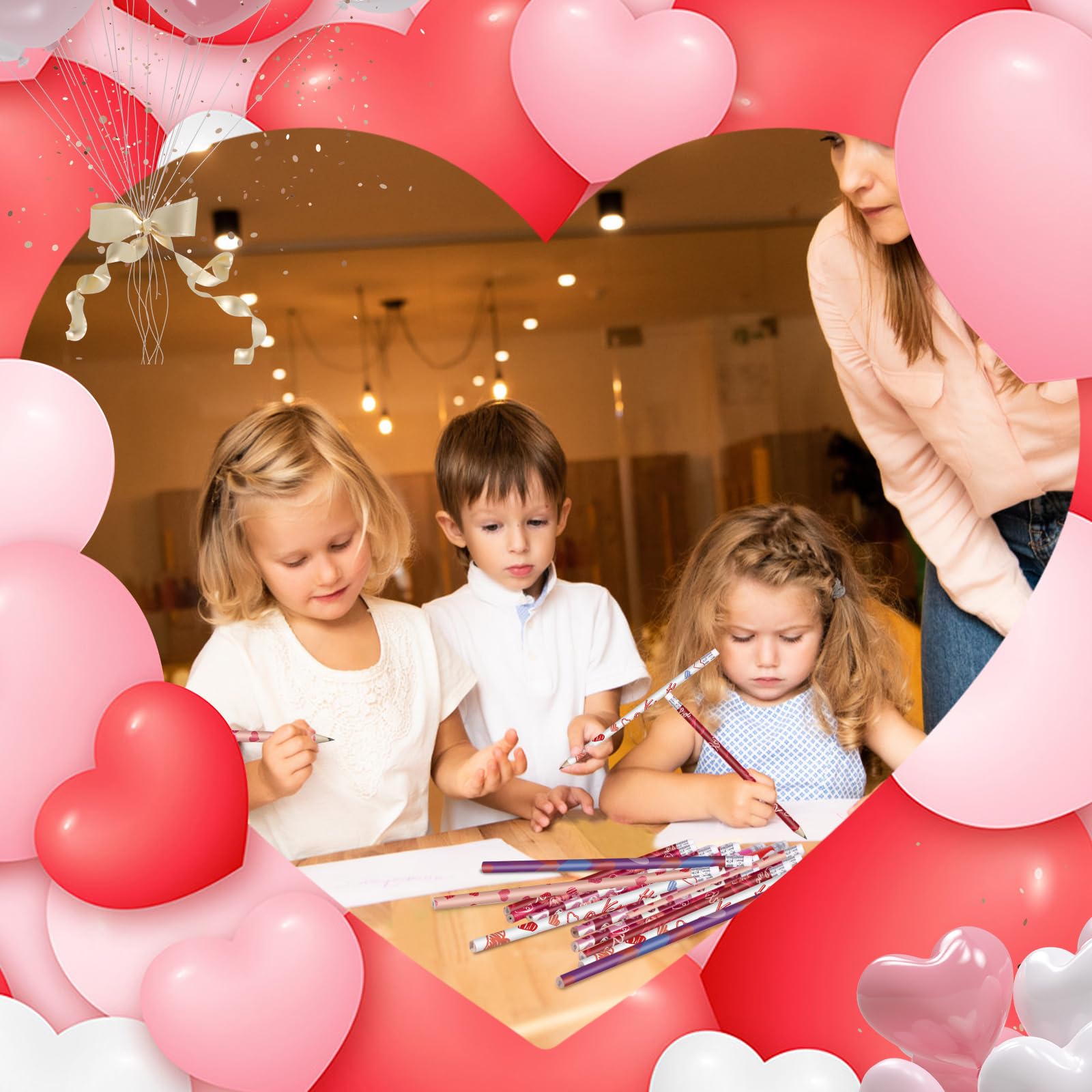Valentine's Day Wood Pencils Bulk Pack with Erasers - 24 Count (6 Styles) for Classroom Parties, School Supplies & Holiday Gifts - Perfect for Valentine's Exchange, Teacher Appreciation & Student Rewards