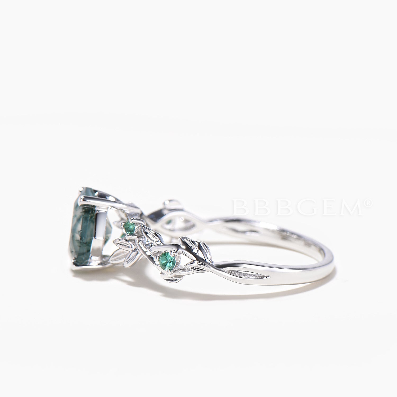 Natural Moss Agate Cushion Cut Engagement Ring - Emerald Leaf Twisted Vintage Wedding Band for Women, Perfect for Proposals, Anniversaries & Romantic Occasions